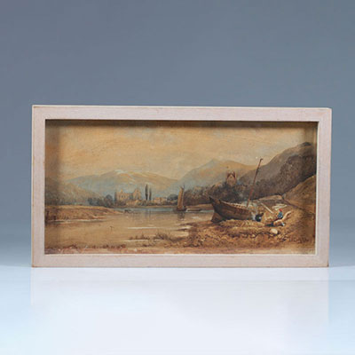 Aquarelle - Pêcheurs en bord de rivière 1861 - Edward William Cooke (27/03/1811– 4/1/1880)