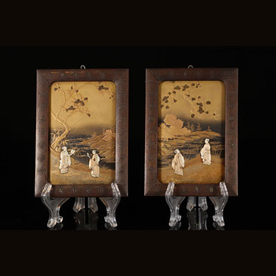 Japan - Pair of lacquered frames and ivory inlays, Meiji period