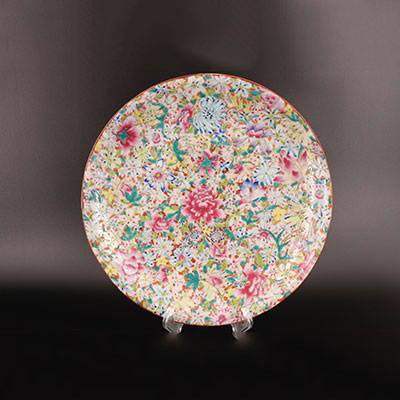 Chine - Plat en porcelaine mille fleurs, marque et époque Guangxu