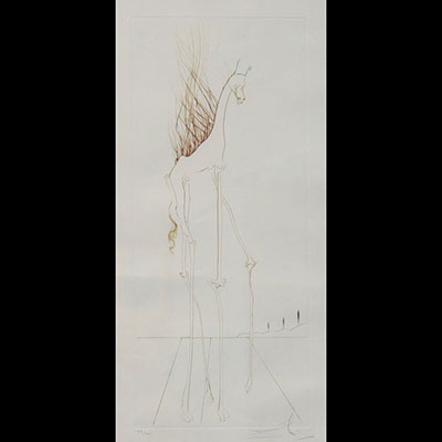 Salvador Dali. “Giraffe on Fire”. Engraving on paper.