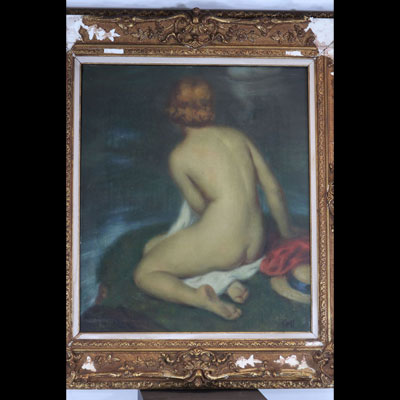 René CATY oil on canvas young naked woman around 1900