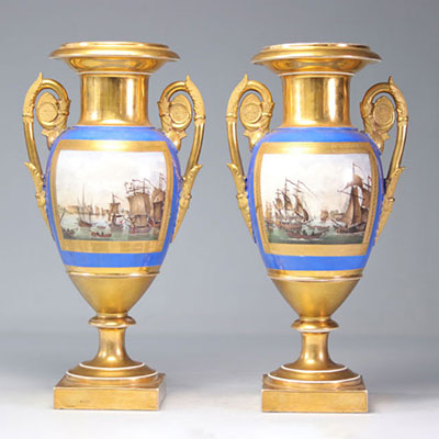 Paire de vases d'époque Empire scènes de ports 