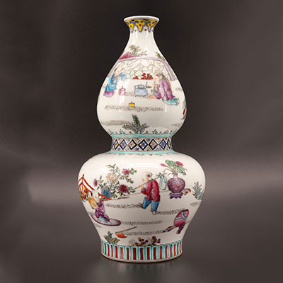 China - Double gourd vase with children decor brand qianlong 20th