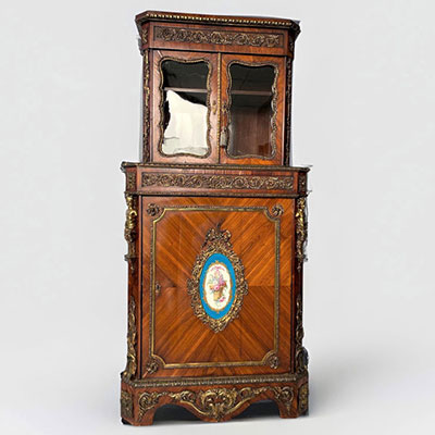 Showcase in bronze rosewood and plate in Sèvres