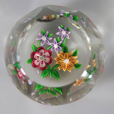Perthshire 1979 paperweight, red flower, orange flower and 3 purple flowers, 332 copies