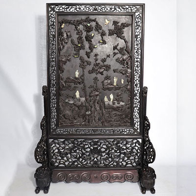 Exceptionnel écran bois de Zitan & Hongmu incrustations de jades période Qianlong (1736-1795)