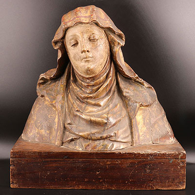 Espagne - Grand buste de Sainte en bois polychrome Espagne 16ème