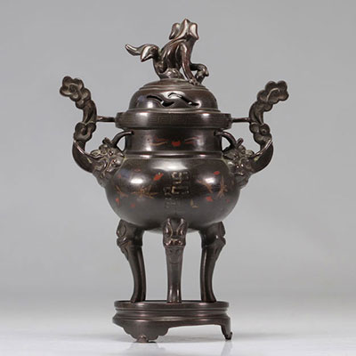 Brûle-parfum en bronze avec des incrustations d'argent provenant du Vietnam du XIXe siècle