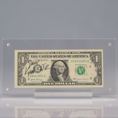 JR - One Dollar Bill Ink on bank note Hand signed & dedicated