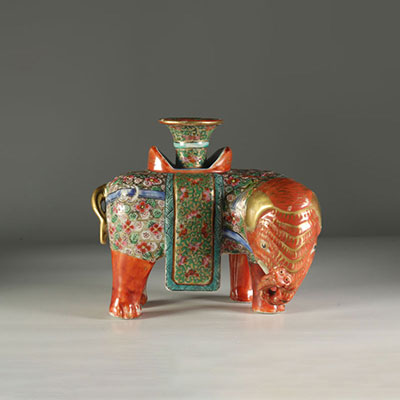 Canton porcelain elephant candlestick, 19th century China.