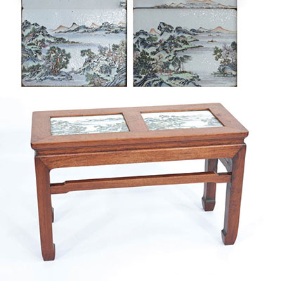 China rare table decorated with porcelain panels decor of landscapes - republic period 