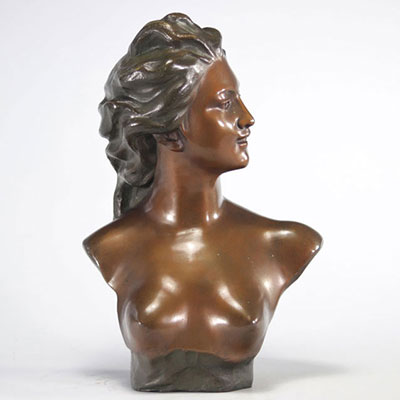 Jef LAMBEAUX (1852-1908) bust of young woman in bronze
