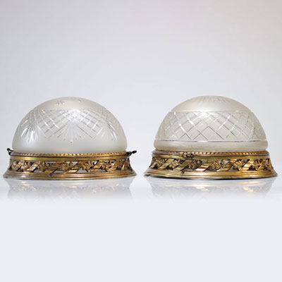 Pair of crystal and gilt bronze ceiling lights