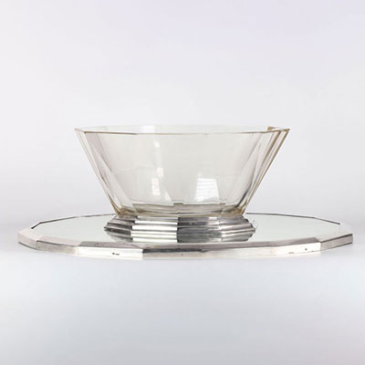 Wolfers Art Deco centerpiece in silver and hallmarked crystal