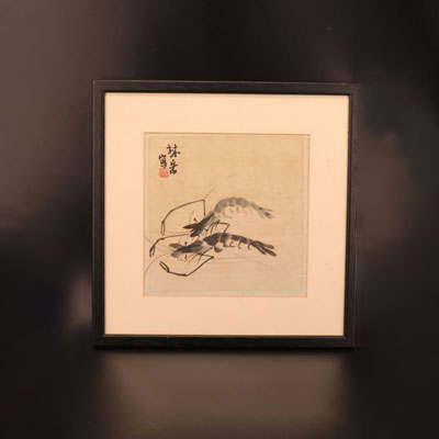 Peinture chinoise décor de crustacés signature