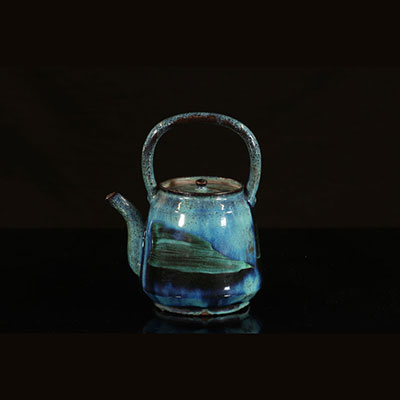 China - Asian blue glazed stoneware teapot