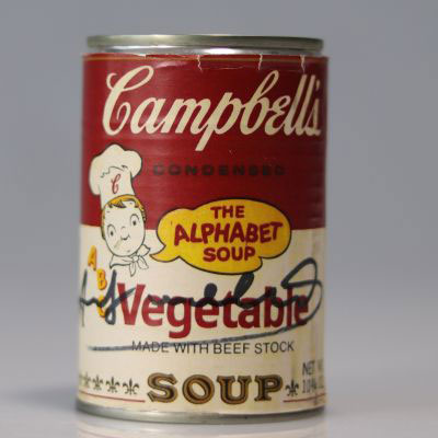 Andy WARHOL (attribué à )  (1928-1987). Campbell's Soup. Boite de conserve métallique. Signé au feutre sur l'étiquette.