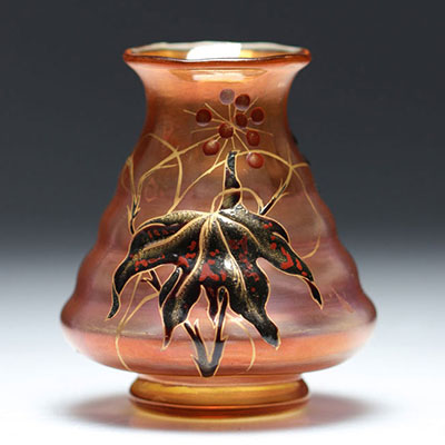 Emile Gallé crystalware enamelled copper vase