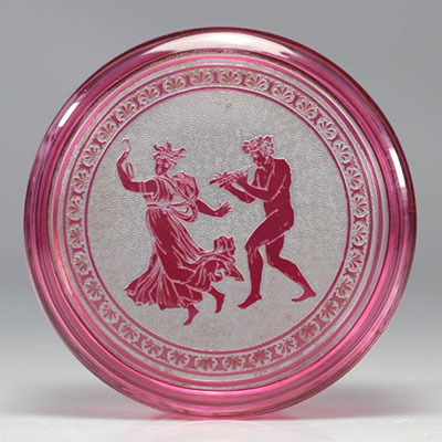 Val Saint Lambert Joseph Simon bonbonnière acid-etched lid with antique decoration