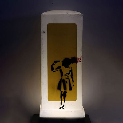Banksy Alice Flies Away 2003 Spray and stencil on a plastic sign post from London. Signed 