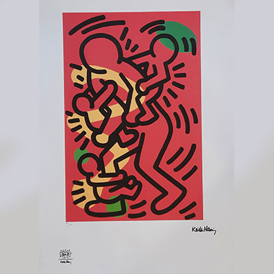Keith Haring (d'après) - Love Family - Lithographie offset sur papier vélin Signature imprimée, cachet sec de la Fondation Edition limitée à 150 ex