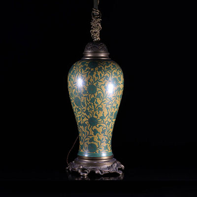 China cloisonne bronze vase with floral decor 19th (mounted as a lamp)