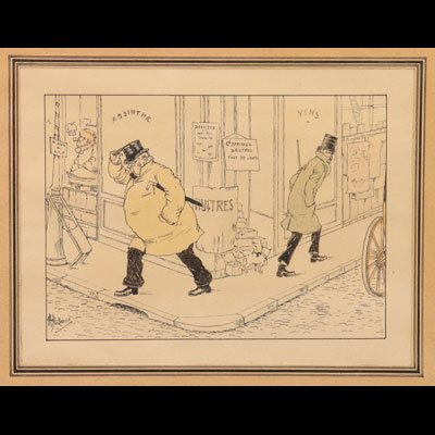 France - Albert Paul GUILLAUME (1873-1942) dessin scène de rue