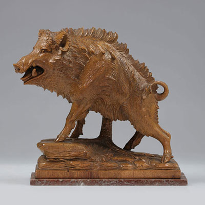 Black Forest Carved Wooden Boar