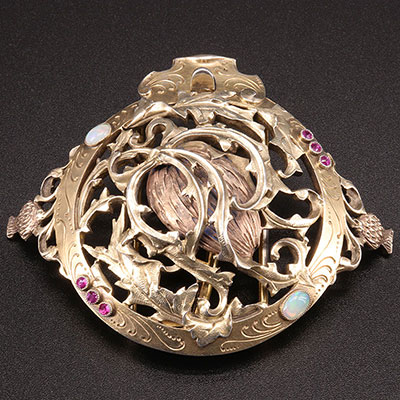 Art Nouveau belt buckle in vermeil and opal