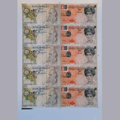 Banksy (in the style of) Banksy of England, 2004 Di-Faced Tenner complete banknote sheet