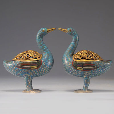 Pair of bronze cloisonné incense burners, Republic period