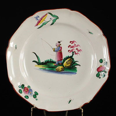 Les Islettes France Plate decorated with Chinese fishing. 19th -