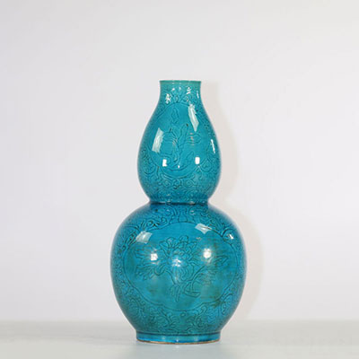 Vase double gourde en porcelaine à glaçure bleu , Chine vers 1900