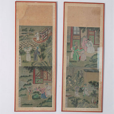 Asie - paire de d'aquarelles sur papier de riz - époque Qing