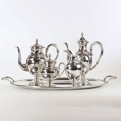 Empire style silver service composed of four pieces and an 800 stamped tray