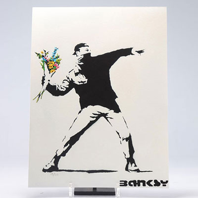 Banksy. Flower thrower. Lithographie en couleurs sur papier. Signée 