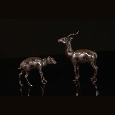 日本-青铜鹿和母鹿-19世纪