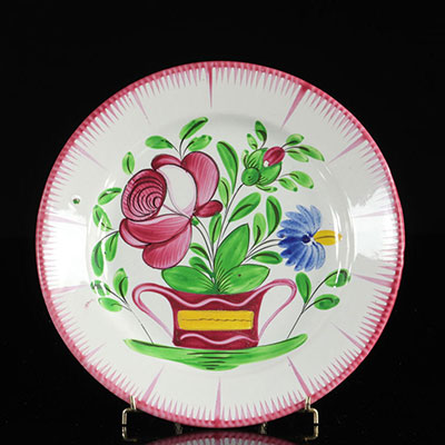 Les Islettes France Plate with a basket of flowers. 19th -