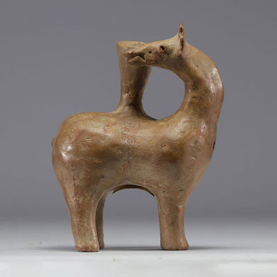 Antique curiosity Rython zoomorphic earthenware pot in the shape of a fawn