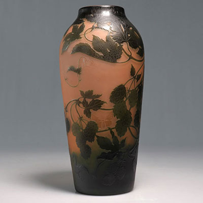 D'ARGENTAL -Grand vase en verre multicouche à décor végétal et papillons
