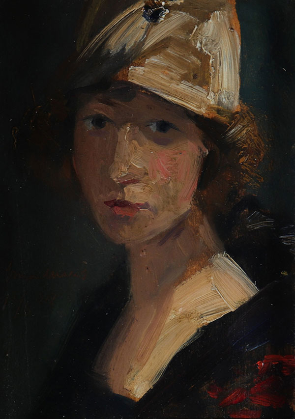 Simon MARIS portrait de jeune femme au chapeau vers 1920