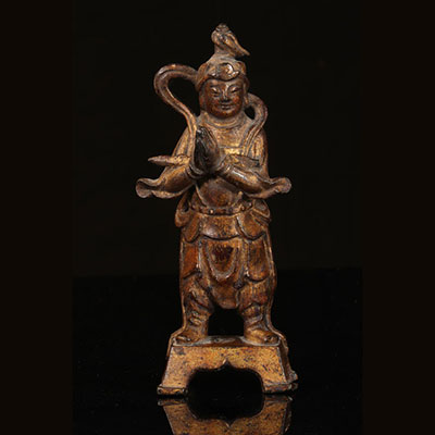 Chine - statuette en bronze laqué or époque Ming