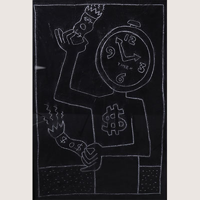 Keith HARING (Attr.) SUBWAY DRAWING, circa 1980 Dessin original à la craie sur papier noir.