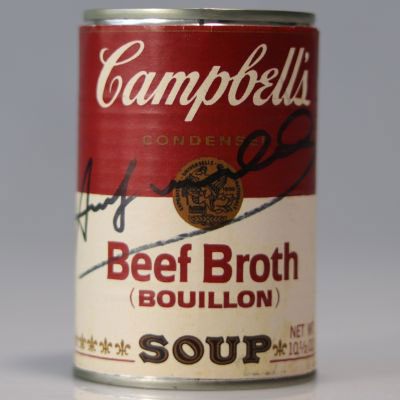 Andy WARHOL (attribué à ) (1928-1987). Campbell's Soup. Boite de conserve métallique. Signé au feutre sur l'étiquette.