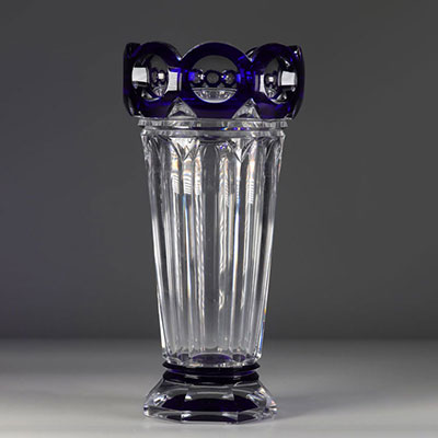 Val Saint Lambert crystal vase, Art Deco blue lining