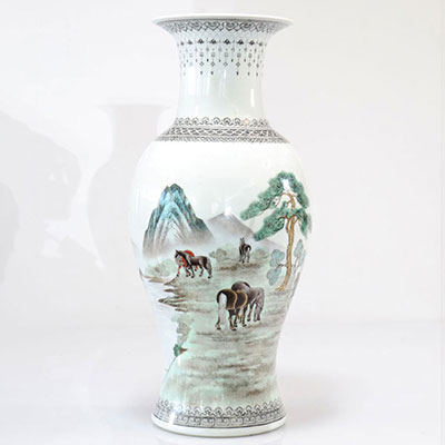 China vase decorated with 20th century horses