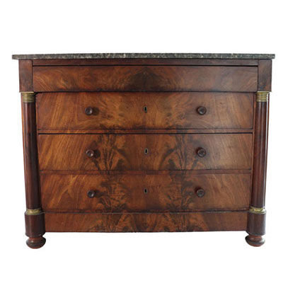 Empire period chest of drawers in mahogany