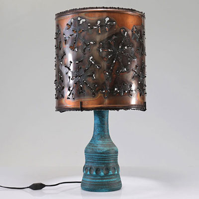 ACCOLAY (1945-1992) Lampe de salon en céramique turquoise 
