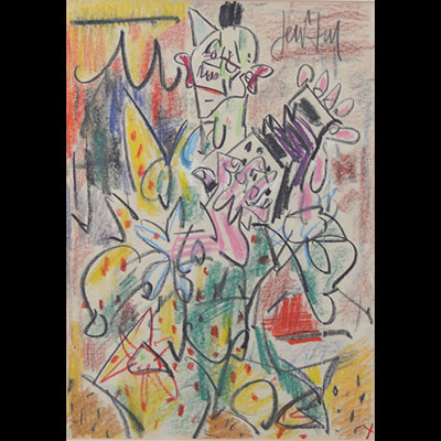 GEN PAUL (1895-1975) crayolor «Clown a l'accordéon»
