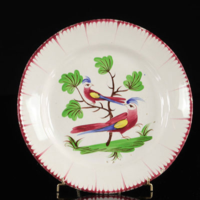 Les Islettes France Plate decorated with a couple of parakeets. 18th -